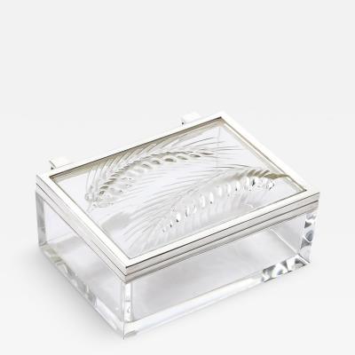 Lalique Mid Century Modernist Epis Wheat Glass Box signed Lalique