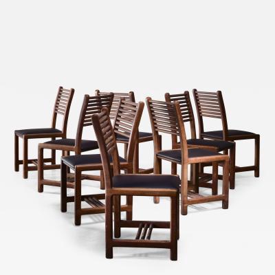 Lambrecht and Mandell Set of Eight Cherry Wood and Leather Dining Chairs USA