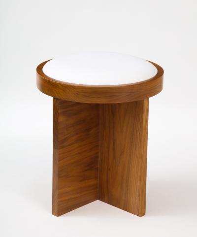 Lance Thompson Custom Made to Order Solid Walnut Stool with Linen Inset Cushioned Top