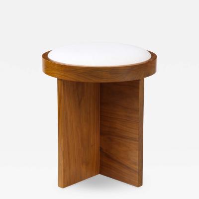 Lance Thompson Custom Made to Order Solid Walnut Stool with Linen Inset Cushioned Top