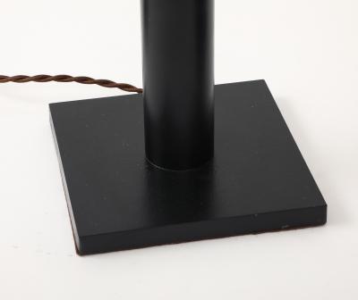 Lance Thompson Lance Thompson Bronze Patina Custom Made Metal Column Lamps Custom Silk Shade