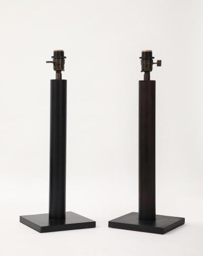 Lance Thompson Lance Thompson Bronze Patina Custom Made Metal Column Lamps Custom Silk Shade