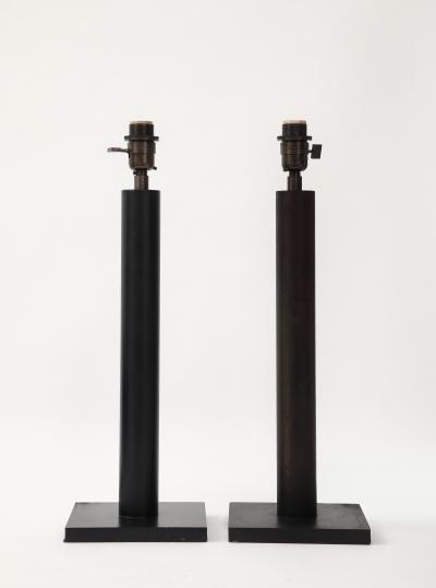 Lance Thompson Lance Thompson Bronze Patina Custom Made Metal Column Lamps Custom Silk Shade