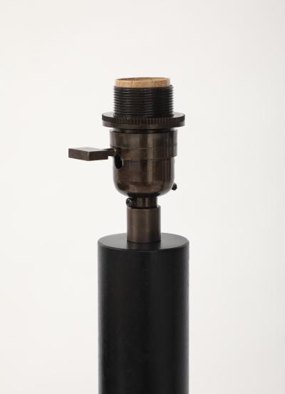 Lance Thompson Lance Thompson Bronze Patina Custom Made Metal Column Lamps Custom Silk Shade