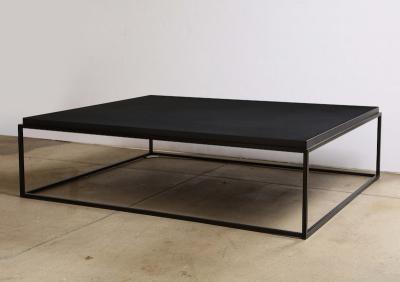 Lance Thompson Made to Order Recessed Textured Thick Stone Top Coffee Table with Metal Base