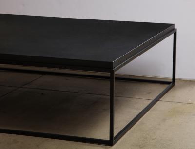 Lance Thompson Made to Order Recessed Textured Thick Stone Top Coffee Table with Metal Base