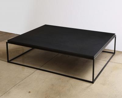 Lance Thompson Made to Order Recessed Textured Thick Stone Top Coffee Table with Metal Base
