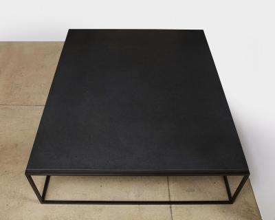 Lance Thompson Made to Order Recessed Textured Thick Stone Top Coffee Table with Metal Base