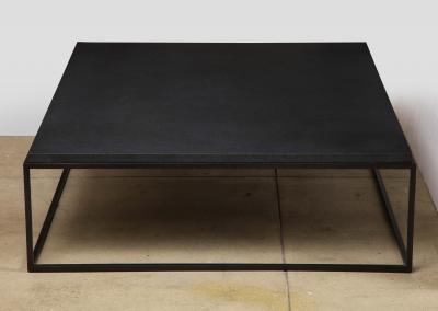 Lance Thompson Made to Order Recessed Textured Thick Stone Top Coffee Table with Metal Base