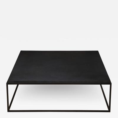Lance Thompson Made to Order Recessed Textured Thick Stone Top Coffee Table with Metal Base