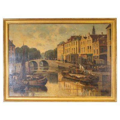 Landscape With A French River Port From The 19th Century