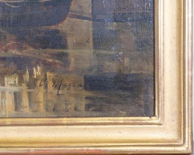 Landscape With A French River Port From The 19th Century