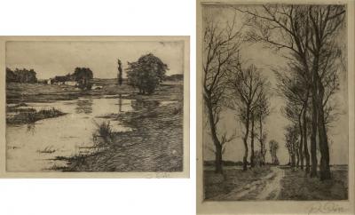 Landscape two small black and white ink on paper 1920s
