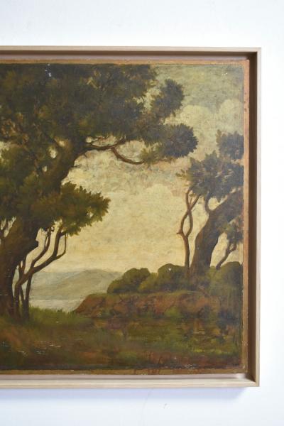 Landscape with ruins painting 1960s 