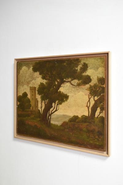 Landscape with ruins painting 1960s 