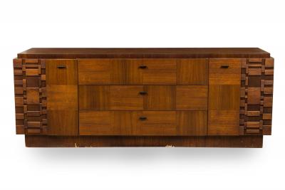 Lane Furniture Mid Century American Mahogany 9 Drawer Staccato Brutalist Lowboy