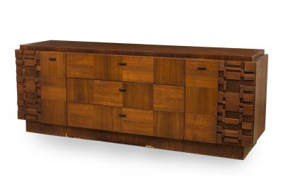 Lane Furniture Mid Century American Mahogany 9 Drawer Staccato Brutalist Lowboy