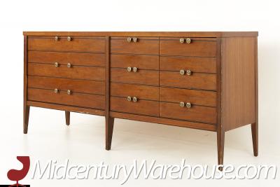 Lane Mid Century Walnut Tuxedo Bow Tie Sideboard Credenza