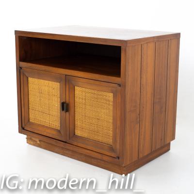 Lane Mid Century Walnut and Cane Plinth Base Nightstand