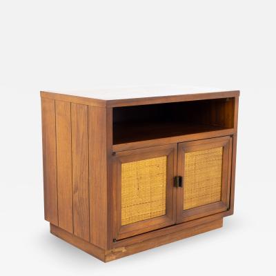 Lane Mid Century Walnut and Cane Plinth Base Nightstand