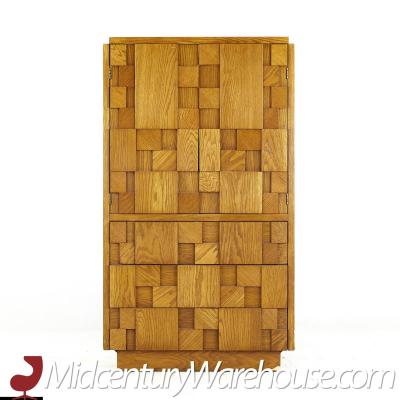 Lane Staccato Brutalist Mid Century Oak Armoire