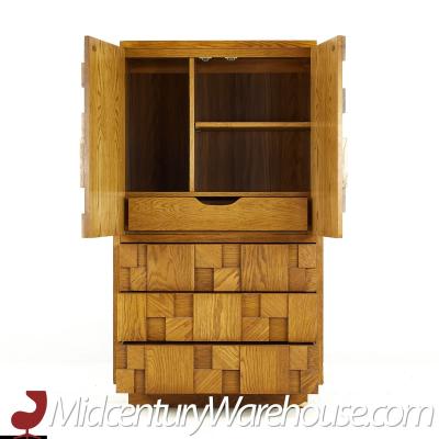 Lane Staccato Brutalist Mid Century Oak Armoire