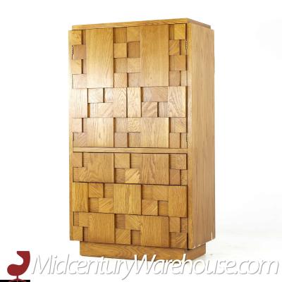 Lane Staccato Brutalist Mid Century Oak Armoire