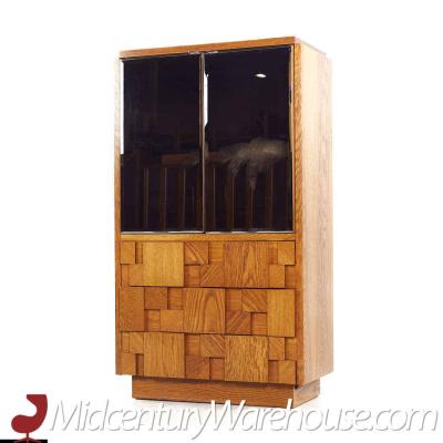 Lane Staccato Mid Century Oak Brutalist Mirrored Armoire