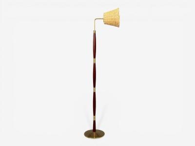 Laoni Belysning Swedish Modern Floor Lamp Stained Wood Brass Sweden 1960s
