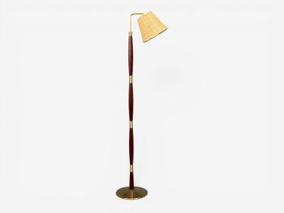 Laoni Belysning Swedish Modern Floor Lamp Stained Wood Brass Sweden 1960s