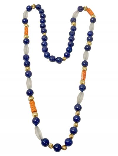 Lapis Lazuli Rock Crystal and 14K Gold Necklace
