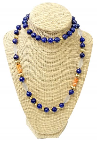 Lapis Lazuli Rock Crystal and 14K Gold Necklace