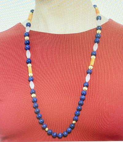 Lapis Lazuli Rock Crystal and 14K Gold Necklace