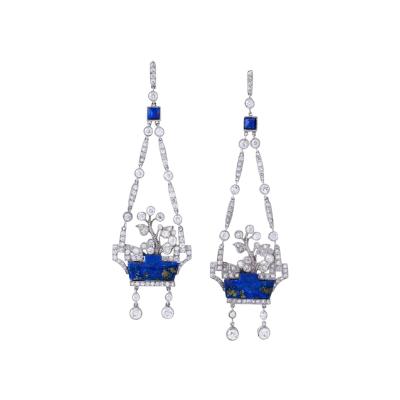 Lapis Lazuli and Diamond Jardiniere Pendant Earrings