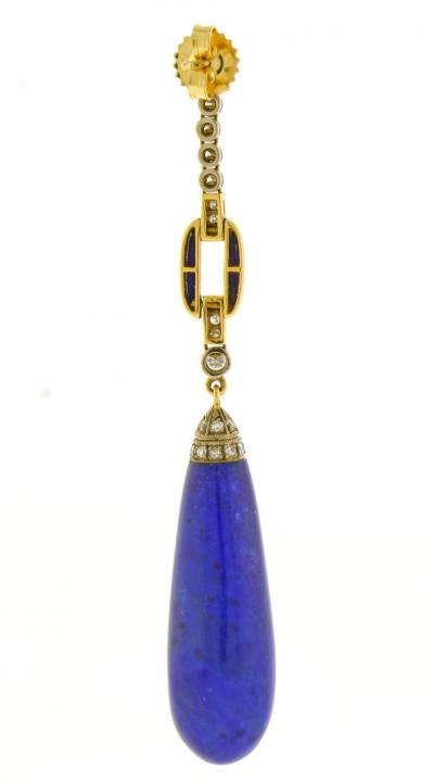 Lapis and Diamond Long Drop Earrings