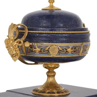 Lapis enamel and gilt bronze garniture