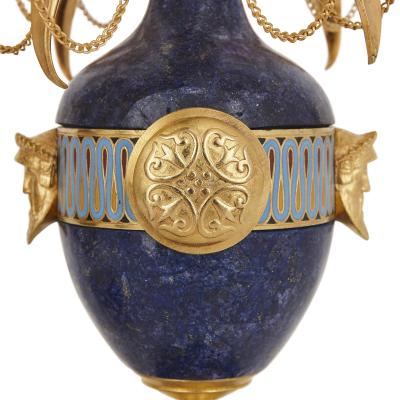 Lapis enamel and gilt bronze garniture