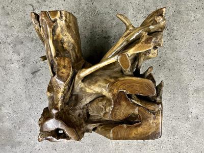 Laquered Teak Root Coffee Side Table With Safety Glass Plate Indonesia 2022