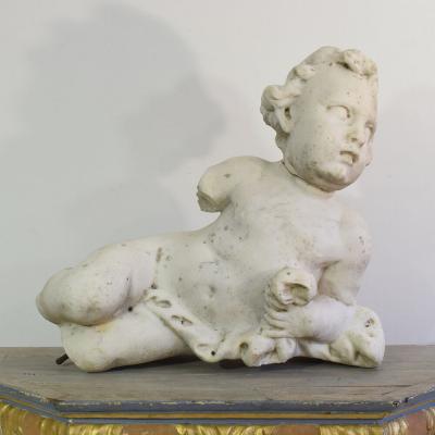 Large 17 18th Century Italian Carved Carrara Marble Baroque Angel Fragment