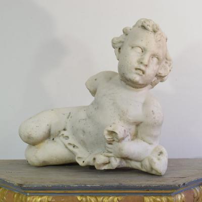 Large 17 18th Century Italian Carved Carrara Marble Baroque Angel Fragment