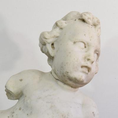 Large 17 18th Century Italian Carved Carrara Marble Baroque Angel Fragment