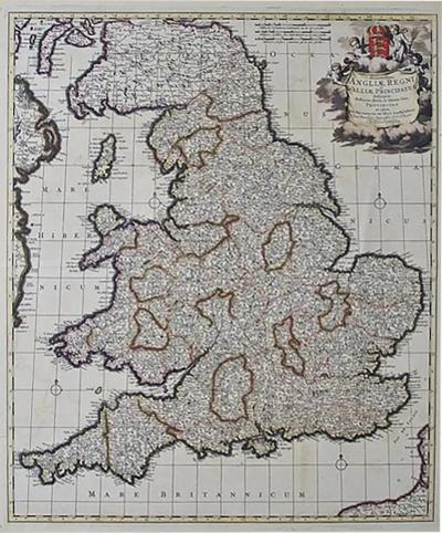 Large 17th Century Hand Colored Map of England and the British Isles by de Wit