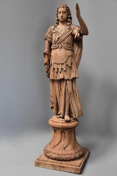 Large 18th century highly decorative life size carved oak figure