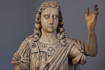 Large 18th century highly decorative life size carved oak figure