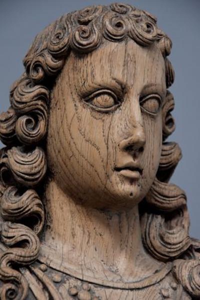 Large 18th century highly decorative life size carved oak figure