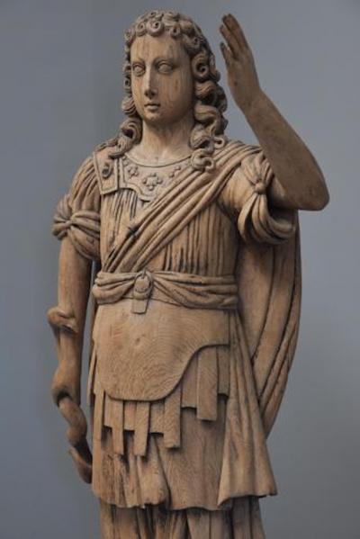 Large 18th century highly decorative life size carved oak figure