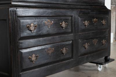 Large 18thC English Ebonised Oak Livery Cupboard