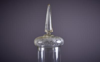 Large 1920s Glass Pillar with Delicate Floral Engravings