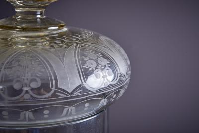 Large 1920s Glass Pillar with Delicate Floral Engravings