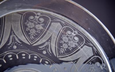 Large 1920s Glass Pillar with Delicate Floral Engravings